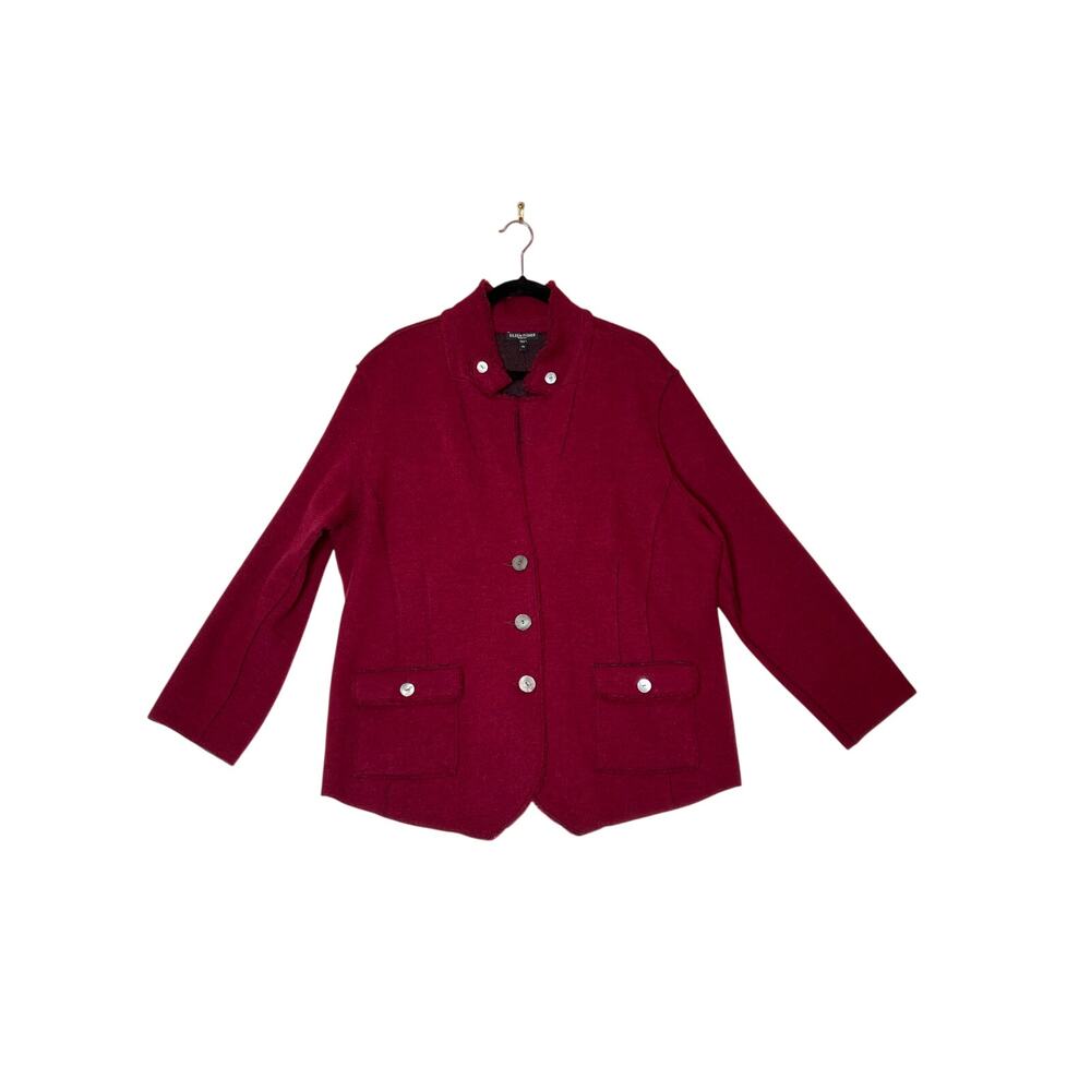 Eileen Fisher size 2X cardigan burgundy button-up merino wool pockets polished